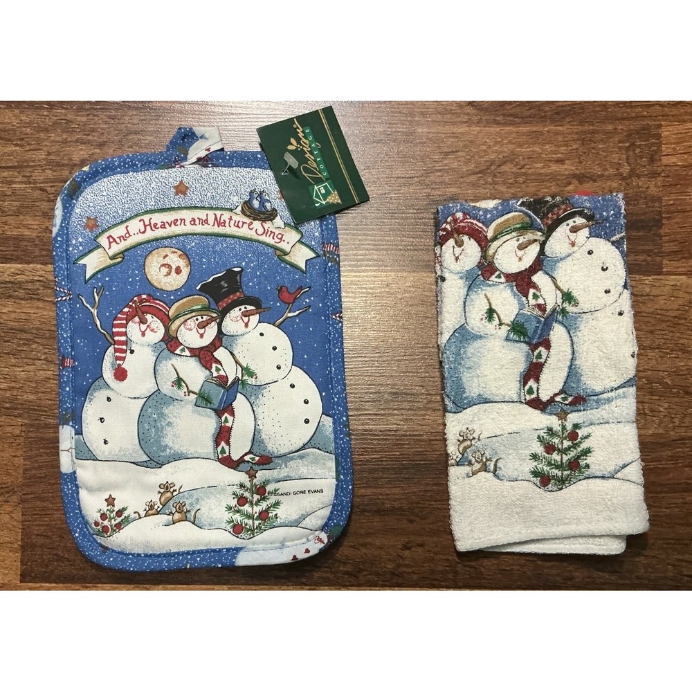 Vtg Christmas Towel Set Dish Cloth & Potholder AND…HEAVEN AND NATURE SING NWT